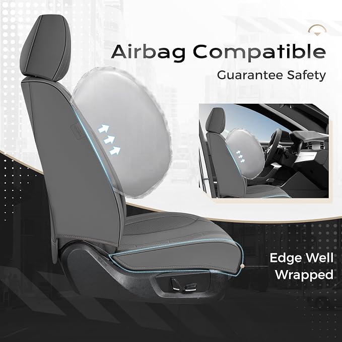 Coverado Car Seat Covers Full Set, Front Seat Covers with Lumbar Support and Back Seat Cover Waterproof Leather Automotive Seat Cover, Universal Car Interior Protectors Cushion for Most Cars - Image 3