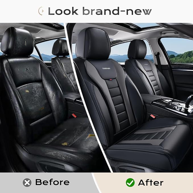 Coverado Car Seat Covers, Front Covers for Cars, Car Seat Cover Front Seats, Automotive Seat Cover, Waterproof, Leather Car Seat Cushion, Universal Interior Covers Seat Protectors for Most Cars - Image 5