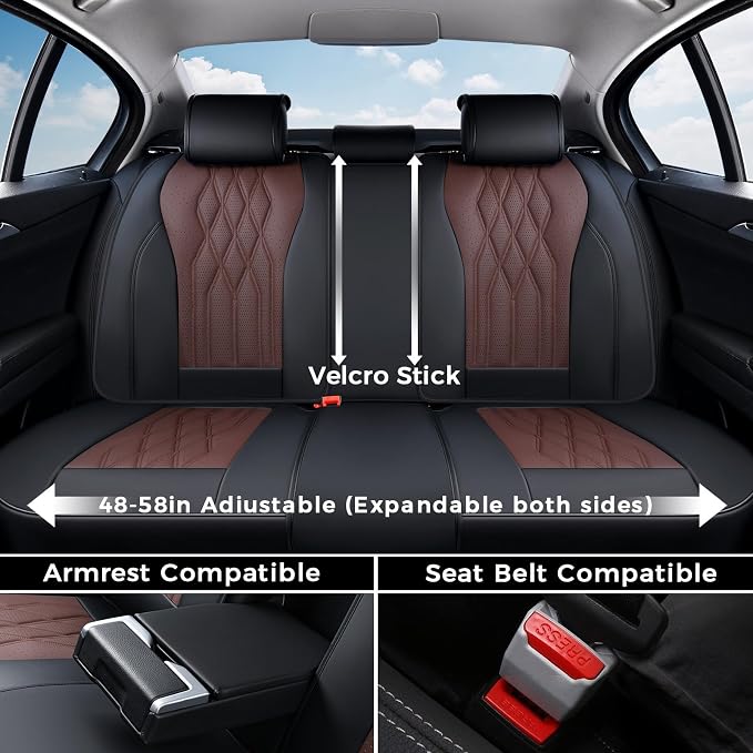 Coverado Seat Covers FullSet, 5 Seats Car Seat Protector, Waterproof Nappa Leather Cushion, Front & Rear Fit for Most Sedans SUV Pick-up Truck-Black&Coffee - Image 4