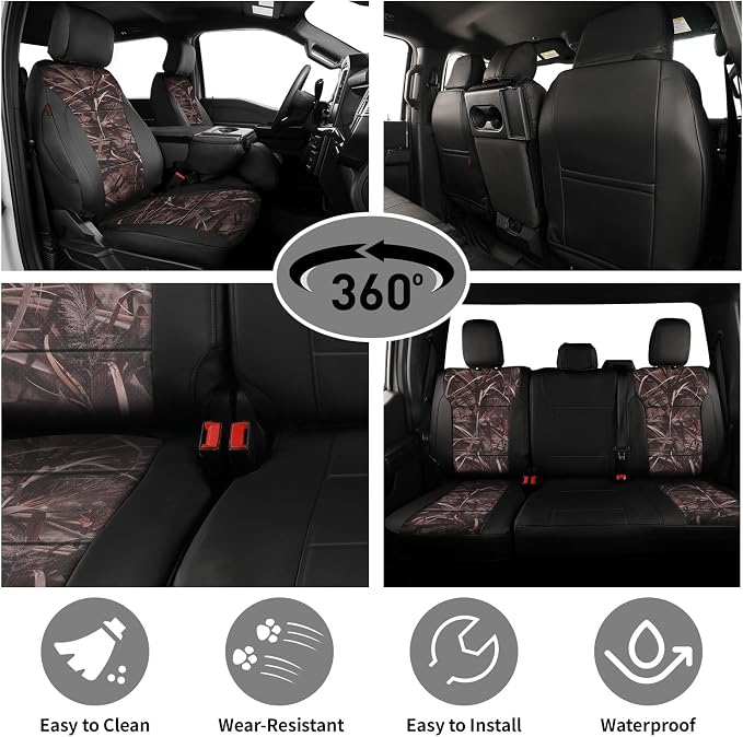 EKR F150 Seat Covers Custom Fit for (SuperCab) Ford F-150 STX 2024-2026 & F150 XL/XLT 2021-2026 & Lariat 2021-2022 Full Set,(2 Door,Rear W/NO Armrest) Faux Leather(Black/Reed Camo) - Image 2