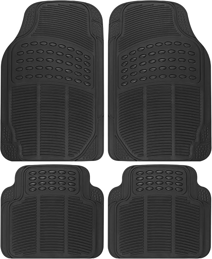 BDK Floor Mats, 4-Piece All-Weather Car Mat with Universal Fit Design, Durable Rubber Car Floor Mats with Capture Ridges, Waterproof for Cars Trucks SUV (Black) by BDK