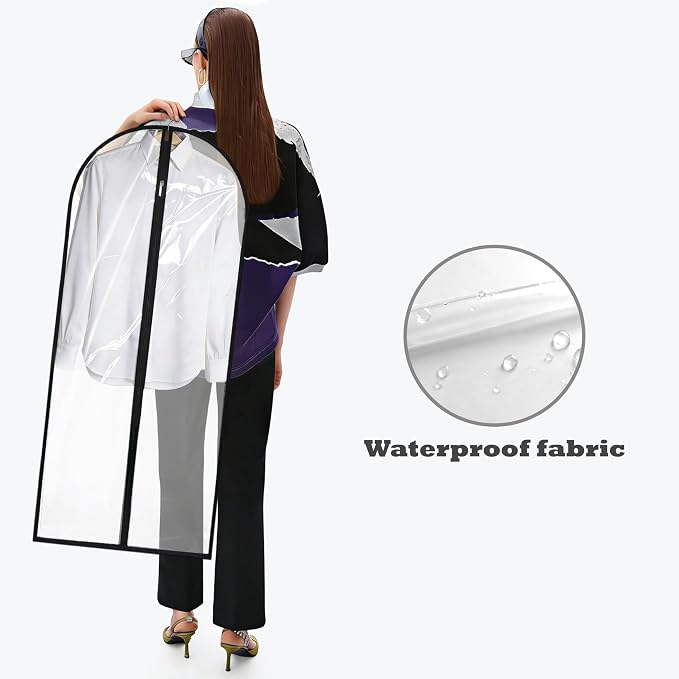 Dress Bags for Gowns Long, 60'' Garment Bags for Hanging Clothes, Suit Bag Cover for Storage and Travel, 2 Pack (Clear) - Image 6