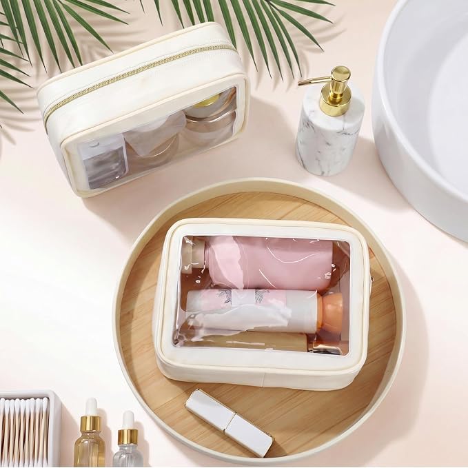 Hsei 6 Pcs Clear Makeup Bags Diaper Bag Organizer Travel Toiletry Bags with Zipper Clear Cosmetic Organizer Car Storage Pouch Bridesmaid Gift for Women Beach Vacation (Beige) - Image 4