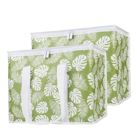 Bodaon 1-Pack Insulated Reusable Grocery Shopping Bags, X-Large Picnic Cooler Bag with Top Cold, Green-Leaf by Bodaon