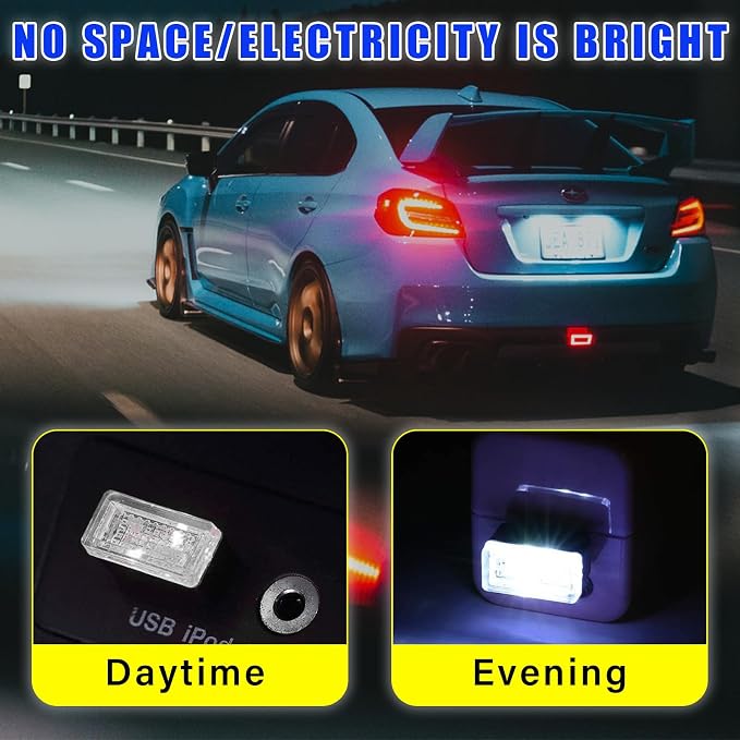 Augeny 4 PCS USB LED Car Interior Atmosphere Lamp, Plug-in USB Decor Night Light, Portable Auto Ambient Lighting Kit, Universal Vehicle Interior Accessories for Most Cars (White & Ice Blue) - Image 4