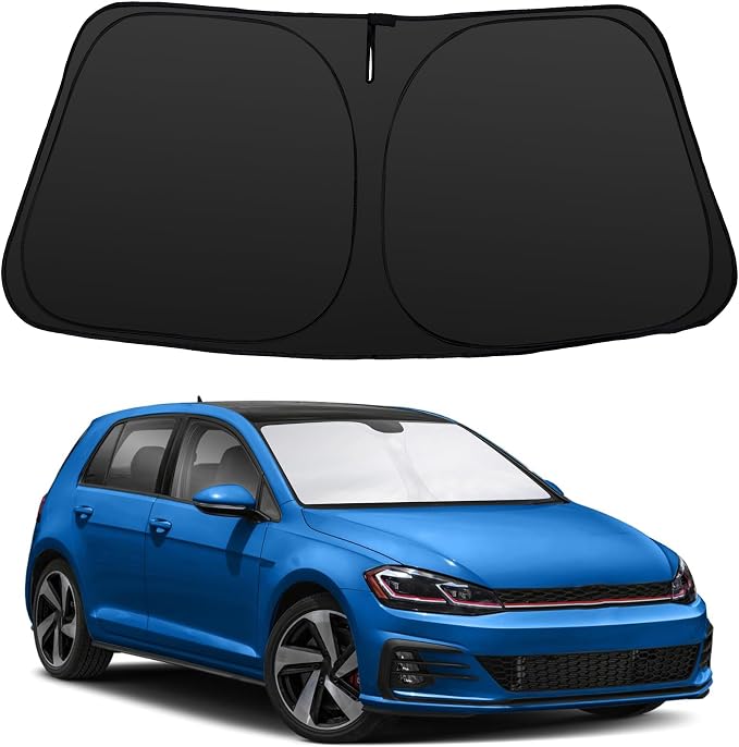 Windshield SunSshade for 2015-2021 Volkswagen Golf GTI e-Golf | Full covered for windshield, Block UV Rays, Heat Reduction, Easy to install, Keeps Car Cooler by YYCKE