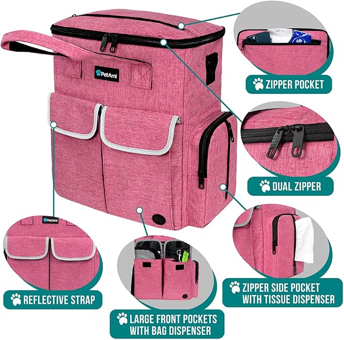 PetAmi Dog Travel Bag Pet Supplies Accessories Organizer for Traveling, Camping, Weekend; Cat Pet Travel Bag Kit Includes 2 Food Storage Containers, 2 Collapsible Bowls, 1 Feeding Mat (Pink) - Image 3