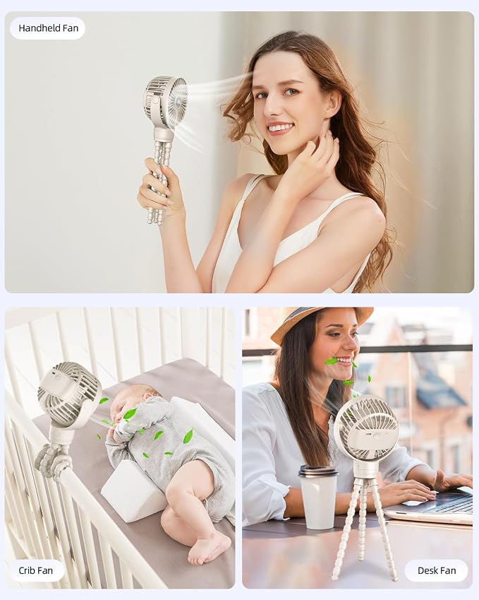 KIDEE Portable Stroller Fan, Mini Baby Fans Battery Operated, LED Display with 3 Speeds, Small Clip on Fan Desk Fans USB Rechargeable, Personal Handheld fans Fan for Travel Outdoor, Children Gifts - Image 7