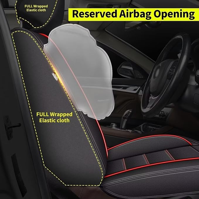 IKABEVEM Car Seat Covers Full Set Fit for Infiniti QX50 2018-2025 2026: 5 Seats Auto Interior Accessories, Faux Leather Waterproof Seat Cushions Vehical Cover (Black&Redline) - Image 4