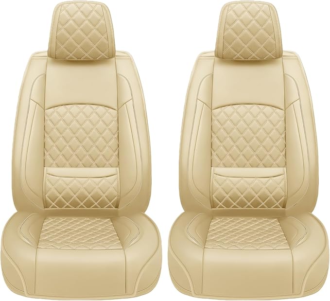 Car Seat Covers for GMC Acadia 2007-2026, Front Pair, Beige | Luxury Full Coverage Leather Seat Protectors, Waterproof Breathable, Non-Slip, Easy to Install, Airbag Compatible, All-Season - Image 8