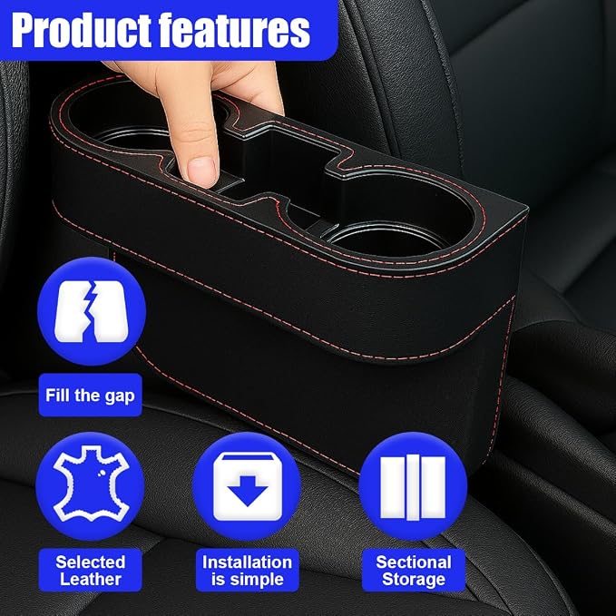 YoRise Car Cup Holder, PU Leather Automotive Cup Drink Holder, Car Seat Gap Filler Storage Box, Multifunctional Front Seat Organizer, Cell Mobile Phone Holder, Coin Bucket (Black) - Image 5
