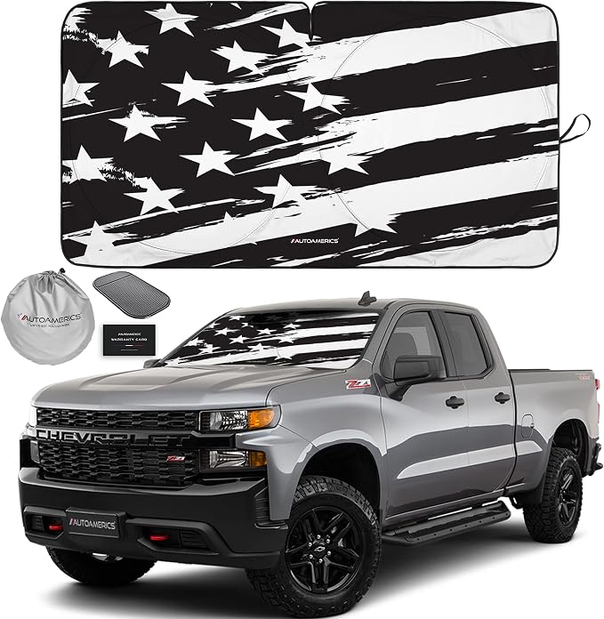 Autoamerics 1-Piece Windshield Sun Shade B&W Art American Flag USA Design - Foldable Car Front Window Sunshade for Most Sedans SUV Truck - Blocks Max UV Rays and Keeps Your Vehicle Cool - Large by AutoamericsUS