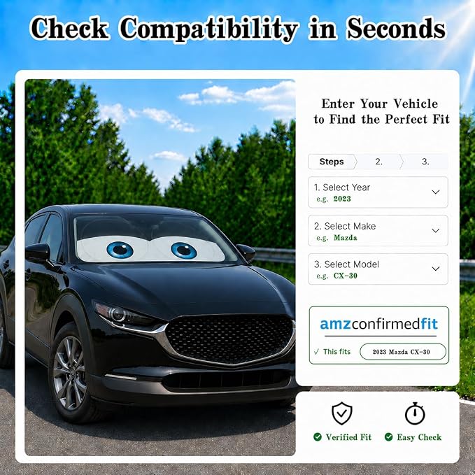 Car Windshield Sun Shade, Universal Fit Compact Sedan SUV, Cool Gray | 57 x 29.5" Car Sun Visor, Foldable Front Window Sunshade, UV Heat Protection, Cute Eyes Series - Image 9