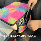 Plush Fuzzy Fur Car Armrest Cover with Side Pockets,Tie Dye | Fluffy Armrest Cushion Pad,Soft Center Console Cover,Car Interior Storage Accessories ,for Most Car Decoration Protector - Image 4