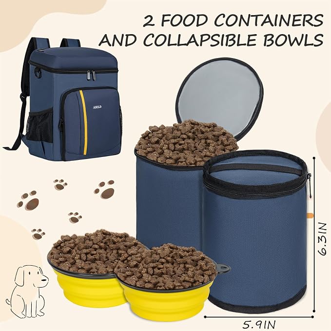 ANILD Dog Travel Bag Backpack, Flight-Ready TSA-Approved Dog Travel Bag with 2 Leak-Proof Food Canisters, 2 Foldable Silicone Bowls, Multi-Compartment Organizer for Hiking, Camping, Dog Mom Essentials - Image 5