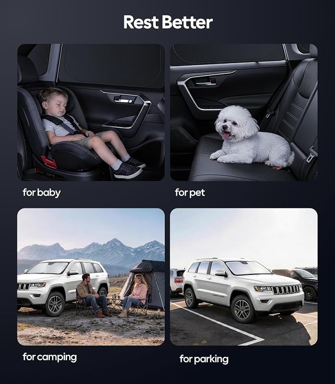 Wigoo 2026 8PC Full Set Window Sunshade for Jeep Grand Cherokee 2011-2021 | 7-Layer Cooler & Blacker, Ice-Crystal Tech, Full Set Shades With Windshield for Sun Block, Camping Accessories - Image 8