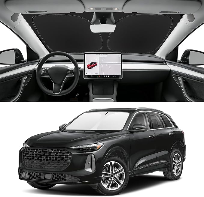Custom Fit Windshield Sun Shade for Audi Q5 2018-2026 | Blocks UV Rays and Sun Heat, Helps Reduce Interior Temperature, Protects Dashboard from Fading, Folds Easily for Storage by SLOGENTO