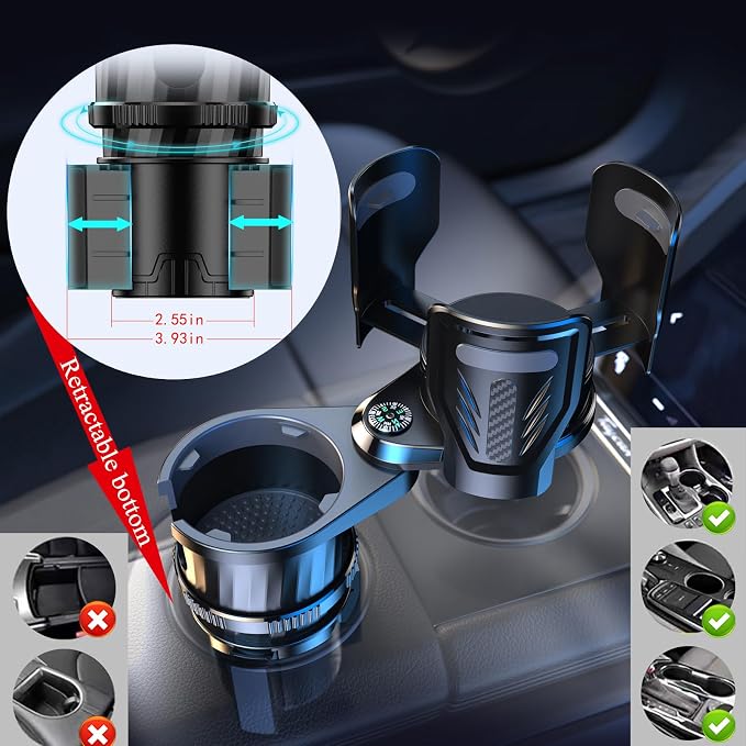 Multifunctional 2 in 1 Cup Holder Expander for car，DualCup Holder Extender with Adjustable Base,Fits Yeti, Hydro Flask, Nalgene, Large 10/40 oz. Bottles & Big Drinks,Travel Cup - Image 3