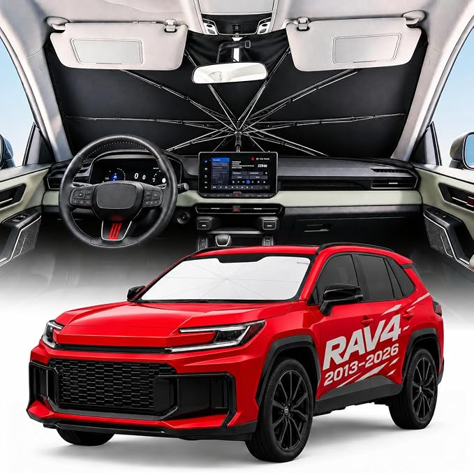 Weektic Custom Windshield Sun Shade Umbrella for Toyota RAV4 2013-2026, [Double Thickened Ice Crystal Coating] Sun & Heat Protection, Keep Vehicle Cool & Protect Interior by Weektic