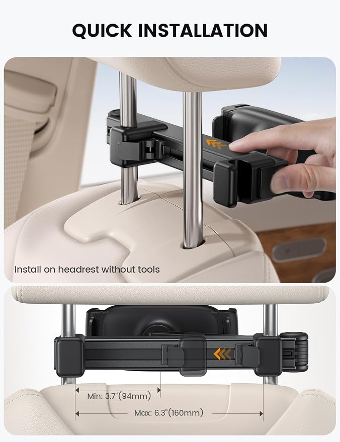Lamicall Car Headrest Tablet Holder, Lockable Car Backseat Mount | 3 in 1 Extension Arm, Gifts Road Trip Essentials for Kids, for iPad Pro Air Mini, Fire HD, 4.7-13" Tablets - Image 5