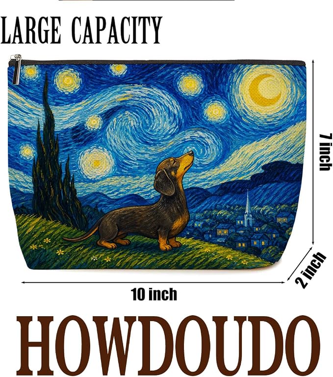 Starry Sky Dachshund Makeup Bag Cute Dog Cosmetic Bag Gifts for Women 02 | Durable Travel Organizer Pouch for Women, Outdoor Portable Toiletry Bag, Christmas Birthday Gift for Mom Friend, Dog lovers - Image 4