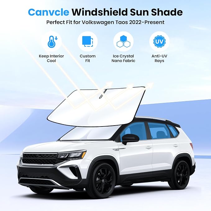 Canvcle Windshield Sun Shade for Volks wagen/VW Taos Accessories 2022-2025 2026 Upgraded Double-Layer Front Window Sunshade Cover Sun Visor Protector Foldable Block UV Rays Keep Vehicle Cool - Image 2