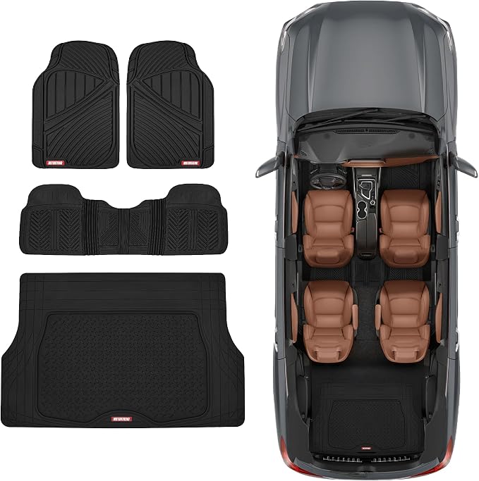 Motor Trend FlexTough Performance All Weather Rubber Car Mats with Cargo Liner - Full Set Front & Rear Floor Mats for Cars Truck SUV, Automotive Floor Mats (Black) - Image 2