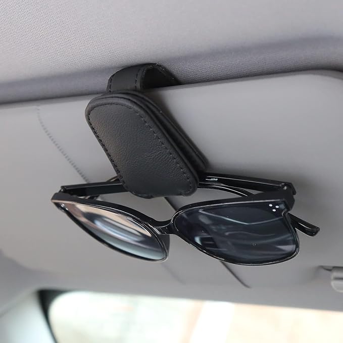 KIWEN Sunglasses Holders for Car Visor, Magnetic Leather Glasses Eyeglass Clip for Car, Ticket Card Clip Sunglasses Mount, Car Visor Accessories Gadgets (1, Black) by KIWENDirect