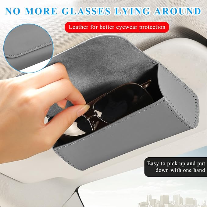 Sunglasses Holder for Car Sun Visor, Leather Auto Eyeglasses Organizer Box with Hidden Magnetic Closure, Vehicle Glasses Case Clip Holder, Car Accessories for Women Men (Gray) - Image 4