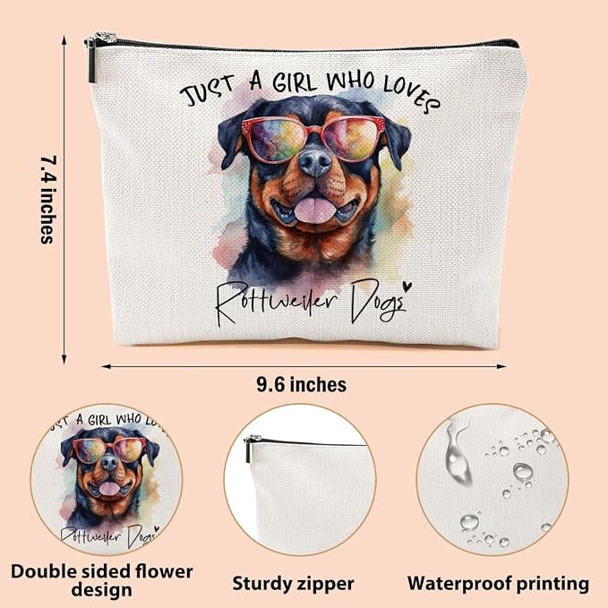 Rottweiler Gifts for Woman Makeup Bag Rottweiler Lovers Cosmetic Bag | Travel Organizer Bags Makeup Pouch, Christmas Birthday Friendship Animal Lovers Gifts for Women Girls Sisters - Image 2