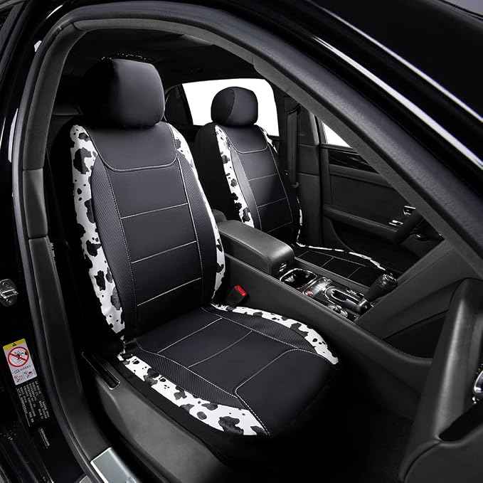 Flying Banner car seat Covers Protects Water Proof Faux Leather Carbon Fiber Fronts Rear Bench Covers (Cow Black, Full Set - Combo Pack) - Image 2