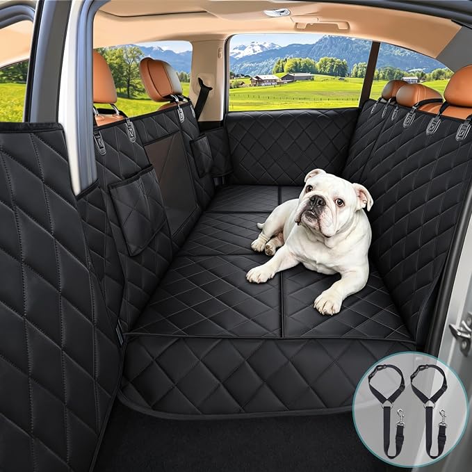 Waterproof XL Hard Bottom Car Seat Cover for Trucks with 2 Dog Seat Belts | For Large Trucks,Waterproof,Mesh Window,Zero Slide,Easy Removal & Storage,Heavy-Duty Oxford Fabric,Double-Stitched Seams - Image 9