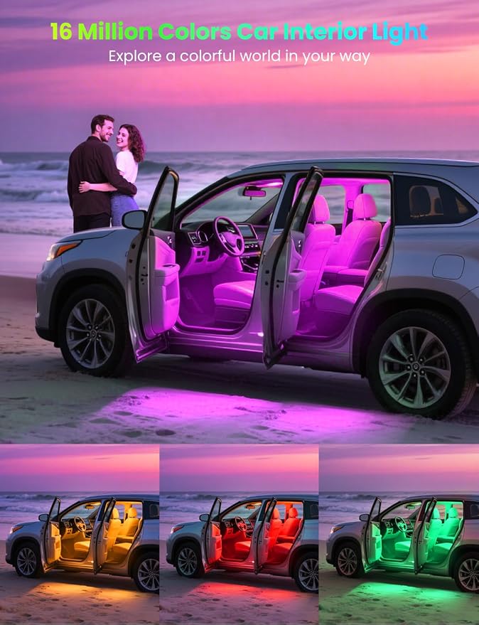 Pak Smart RGB Car LED Strip Lights, 48 LED Interior Light with APP Control | Under Dash Car Strip Light with Music Mode and DIY Mode, 2 Lines Design with Charger, Ambient Lighting for Cars SUVs Trucks - Image 2