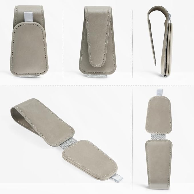 SINGARO 2Pack Sunglass Holder for Car Visor Sunglasses Holder Clip, Universal Non-Slip Magnetic Leather Glasses Eyeglasses Hanger Mounter, Truck Interior Car Visor Accessories for Woman Man, Gray - Image 6