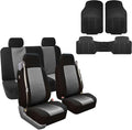 FH Group FH-FB302114 All Purpose Flat Cloth Car Seat Covers Gray/Black Color with F11306 Vinyl Floor Mats- Fit Most Car, Truck, SUV, or Van by FHGroup