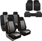 FH Group FH-FB302114 All Purpose Flat Cloth Car Seat Covers Gray/Black Color with F11306 Vinyl Floor Mats- Fit Most Car, Truck, SUV, or Van by FHGroup