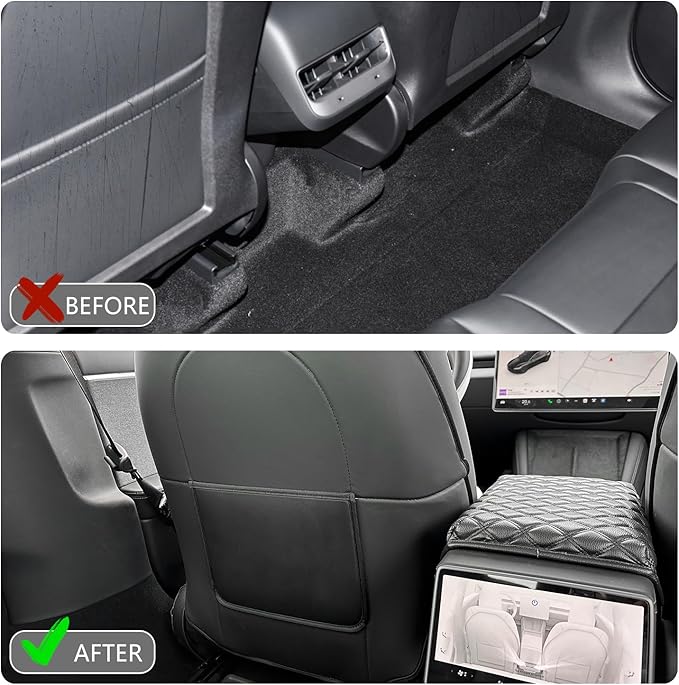 TOPABYTE Seat Back Kick Protector for Tesla Model Y Model 3 Model S Model X | Scratchproof Leather Backseat Mats for Kids & Pets Wear-Resistant Back Seat Cover with Extra Organizer Pocket 2 PCS - Black - Image 5