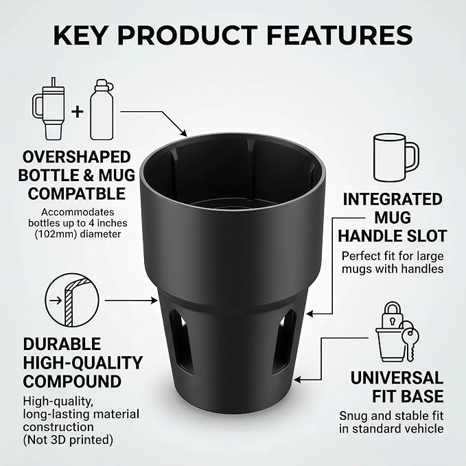 Car Cup Holder Expander Adapter for Large Bottles, Compatible with Stanley 40oz Tumbler with Handle, Yeti Rambler 36oz/46oz, Hydro Flasks - Adjustable Base Fits Most Vehicles, SUVs, Trucks & RVs - Image 4