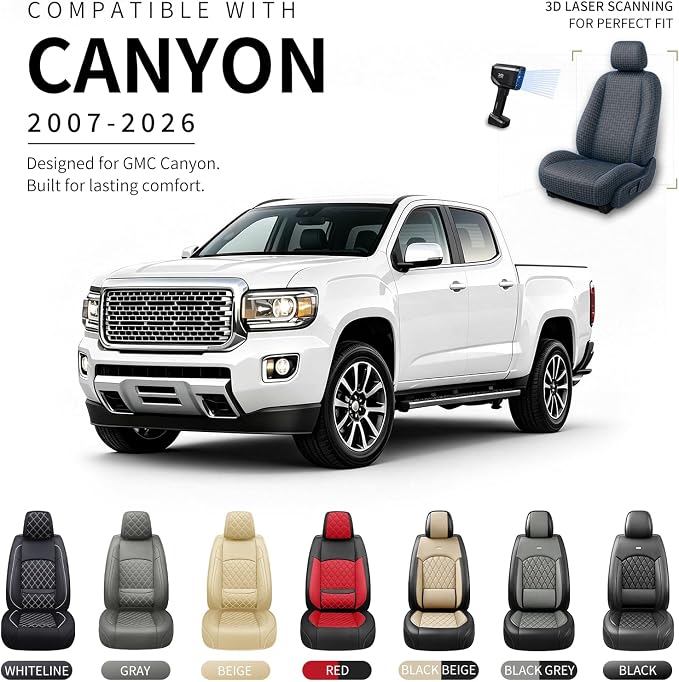 Fit Canyon Car Seat Covers for GMC Canyon 2015-2025 2026 - Luxury Leather, Anti-Slip, All-Weather Seat Cushions, Waterproof & Breathable, Airbag Compatible, Full 5-Seat Set (Whiteline) - Image 3