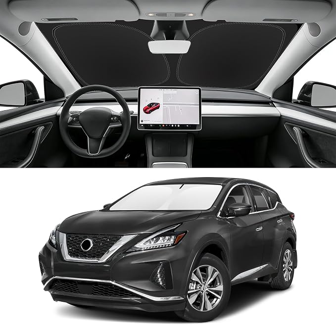 Custom Fit Windshield Sun Shade for Nissan Murano 2015-2024 | Blocks UV Rays and Sun Heat, Helps Reduce Interior Temperature, Protects Dashboard from Fading, Folds Easily for Storage by SLOGENTO