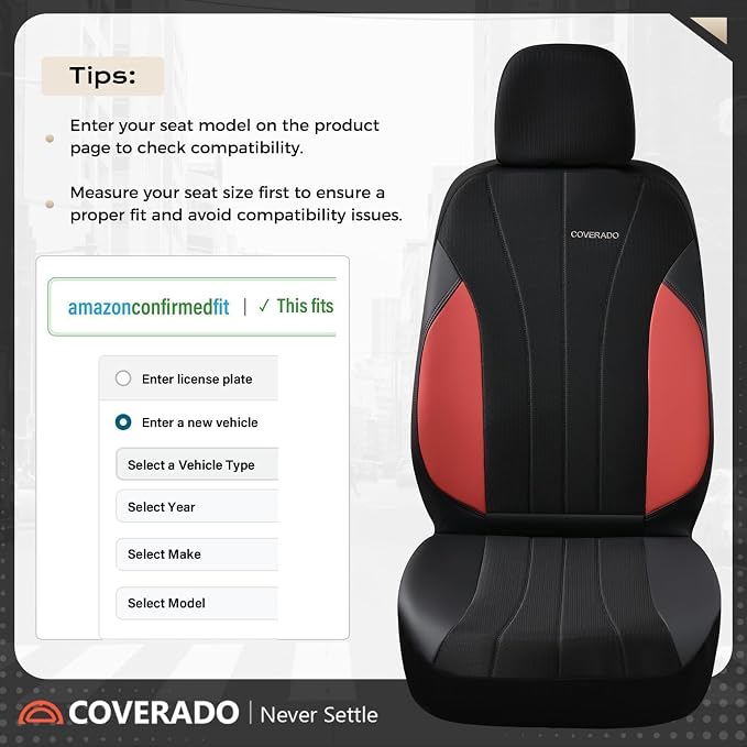 Coverado Seat Covers 2-Pack, Waterproof Car Seat Covers, PU Leather & Breathable Mesh Seat Protectors, 2 Seats Automotive Seat Covers, Universal Fit for SUVs, Trucks, Sedans - Image 3