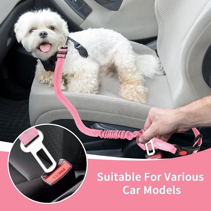 BWOGUE 2 Pack Dog Seat Belt for Car, Elastic Bungee Buffer Safety Seat Belt | Headrest Restraint, 18-30 in Adjustable, Use with Dog Harness, Small-Large Dogs, Harness in Vehicle Travel for Pet - Image 5