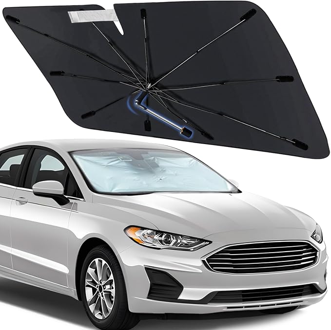 Windshield Umbrella Shade for Ford Fusion 2013-2021 Front Windows | Foldable Sunshade with 360° Rotating Shaft, Custom fit car shade for UV Blocking and Heat Insulation by Visufy