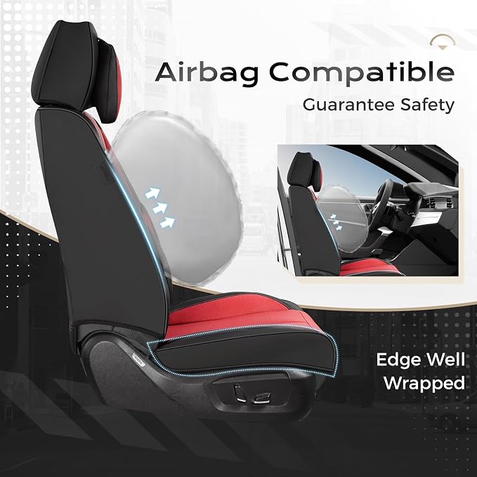 Coverado Car Seat Covers, Seat Covers for Cars, Waterproof Leather Auto Seat Protectors, Leather Car Seat Cushion, Car Interiors Accessories Universal Fit for Most Cars - Image 4