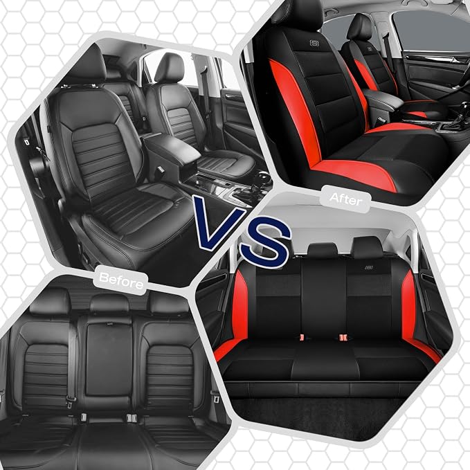 Skechers Aircooled & Memory Foam Seat Covers,Premium Leather with EVA Mesh Car Seat Covers,Seat Cover Full Sets,Airbag Compatible Automotive Comfort for Most Cars, Vans, Trucks, SUV,Red - Image 6