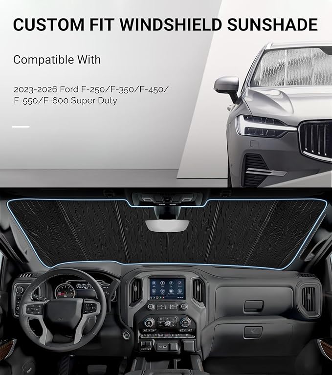 Pigenius Windshield Sun Shade for Ford F-250/F-350/F-450/F-550/F-600 2023-2026 Front Window Sunshade - AstraGuard - Image 2