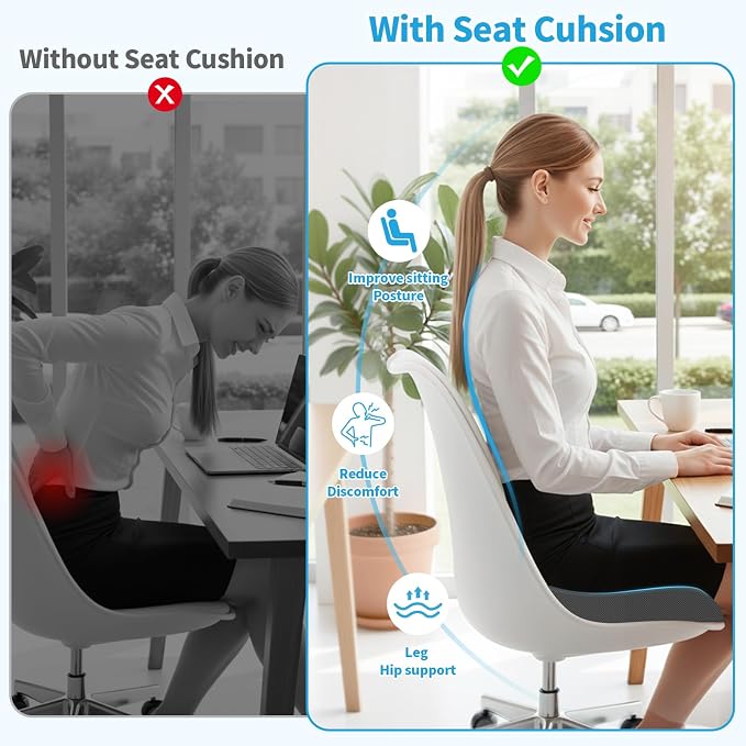 TranquilRelax XL Memory Foam Seat Cushion for Office Chair, 3.35-Inch, Gray | Medium-firm Support for Long Sitting, Washable Mesh Cover, Non-slip Base, Perfect for Car Seats & Short Drivers - Image 6