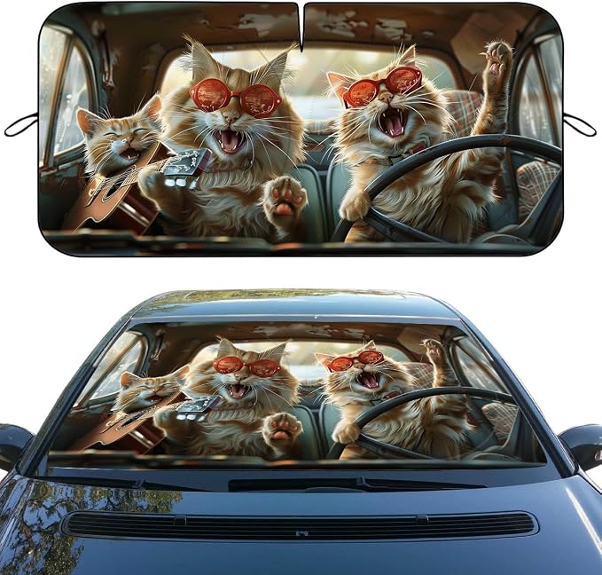 Funny Cat Car Windshield Sun Shade Cute Driving Animals Heatshield Front Window Car Sun ​Shade Windshield Blocks UV Rays Sun Visor Protector for Car Sedan Truck SUV Accessories 59" L x 31.5" W by Unknown
