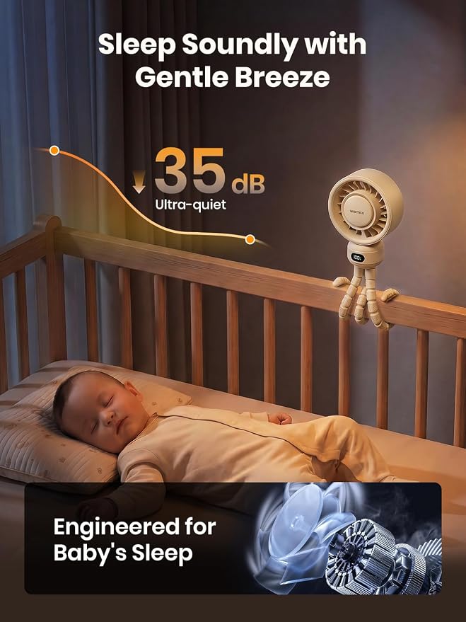 Warmco Portable Stroller Fan, 4000mAh Rechargeable Clip On Fan | Flexible Tripod (Up to 15H), 4 Speeds, LED Display, Detachable Grille, Quiet Operation, for Car Seat, Crib - Image 6