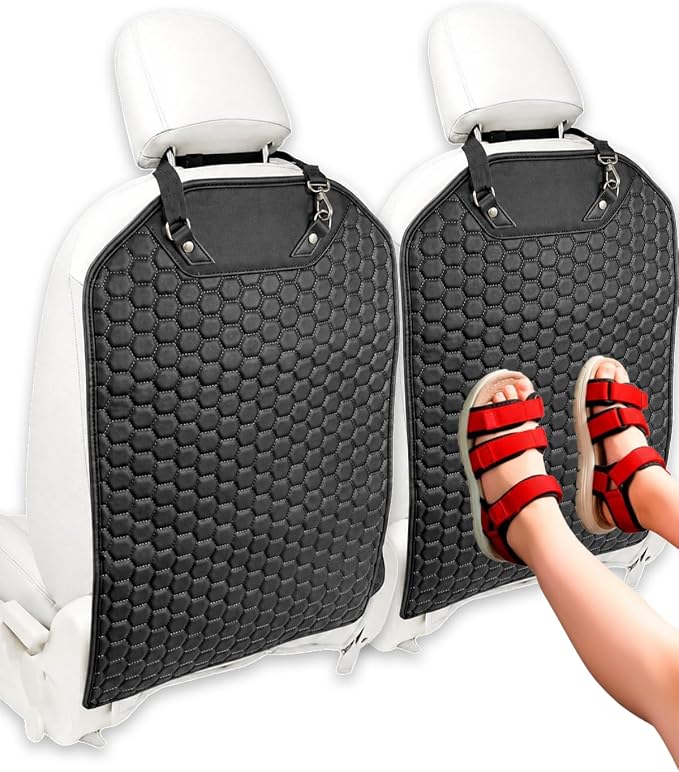 Kick Mat Back Seat Protector - Car Back Seat Cover for Kids Feet - Waterproof & Sturdy Protector for Upholstery from Dirt, Mud, Scratches and Stain (Black 2 pcs) by OwleysCarAccessories